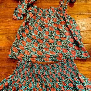 Marea Pink and Blue Block print Skirt and Blouse, Size Large